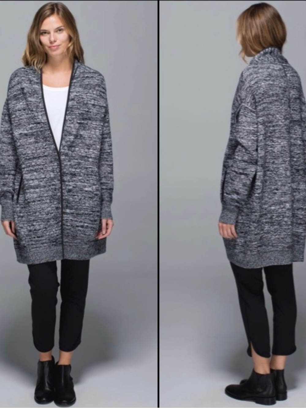 Lululemon Women’s Cardi All Day‎ Cardigan Black White Sweater Oversized Size M/L